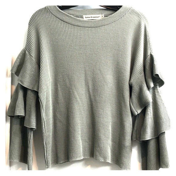 Grey Ruffle Sleeve Sweater - Picture 1 of 3